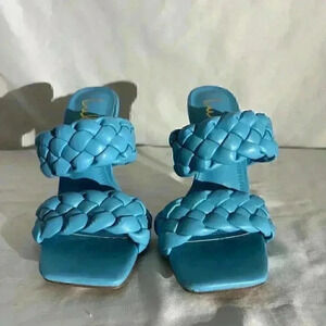 Lulus Aqua Blue Slide On Heels Woven Strap Size 5.5